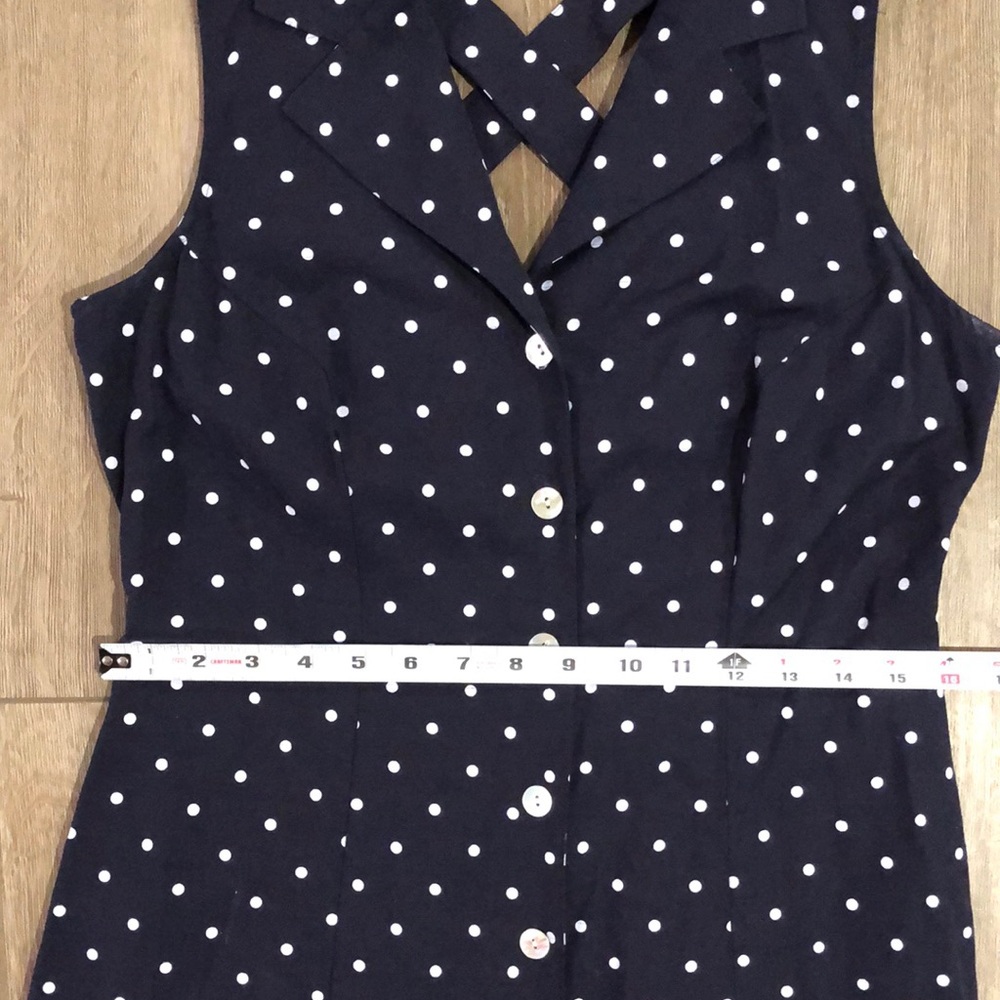 Vintage SHERI MARTIN New York - Navy Polka Dot Sleeveless Dress - Picture 12 of 12